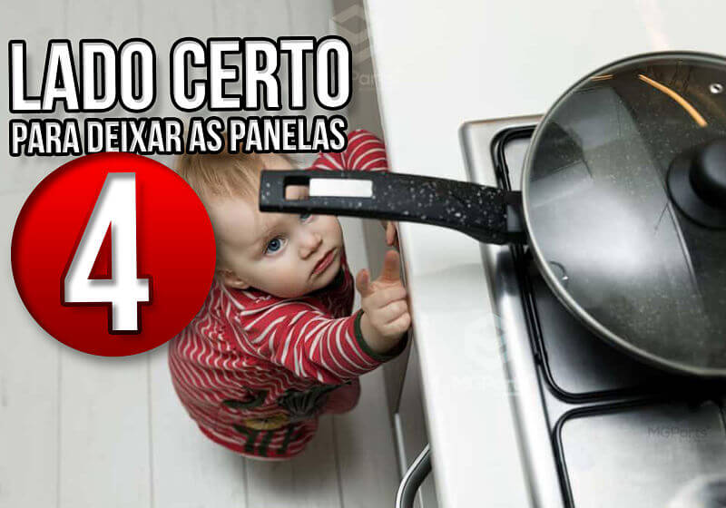 Criança tentando pegar uma panela no fogão.