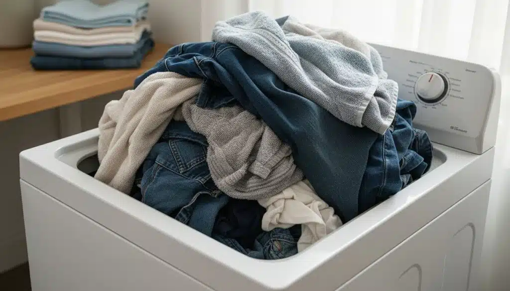 Cesto de roupas sujas na máquina de lavar