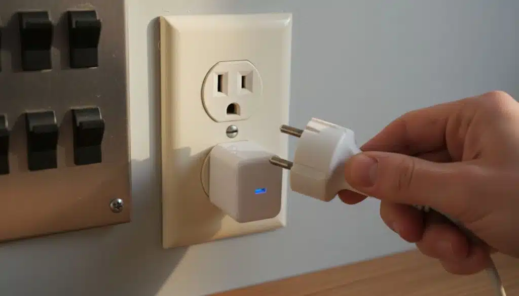Pessoa conectando plugue em tomada elétrica