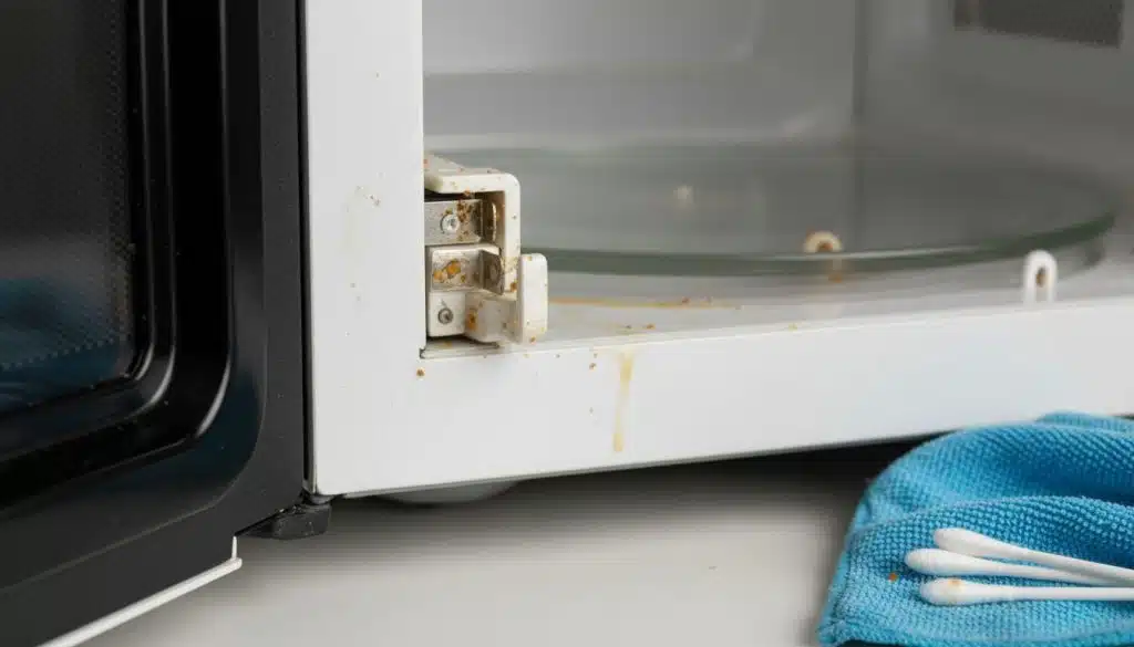 Micro-ondas sujo com marcas de gordura visíveis