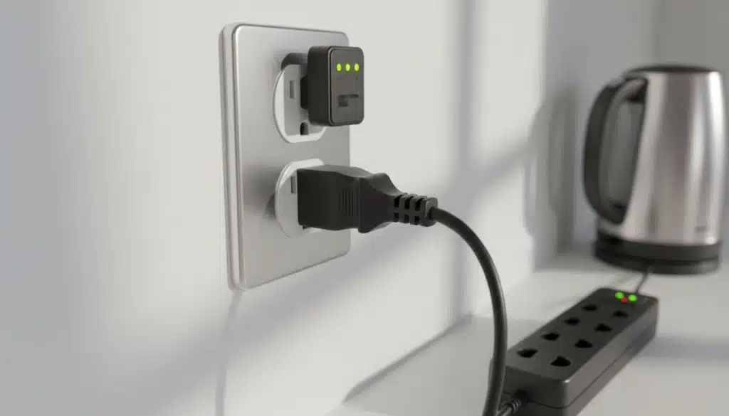 Tomada elétrica com adaptador e extensão de energia