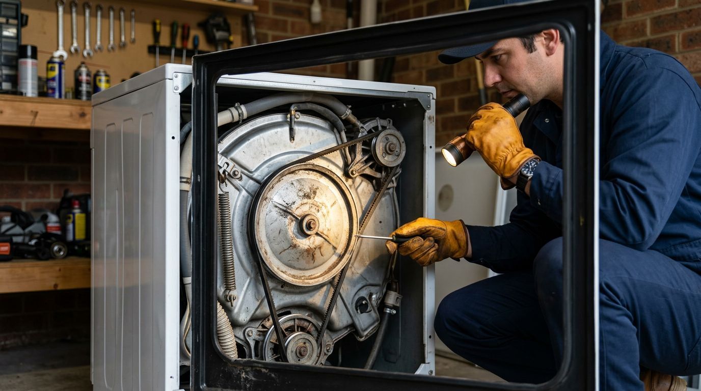 Técnico consertando motor de eletrodoméstico