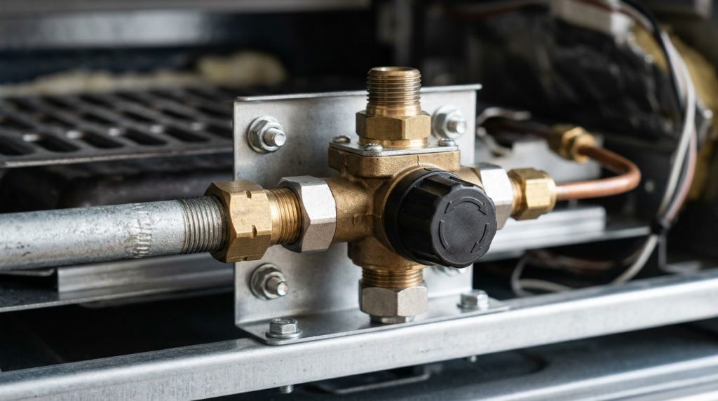 Válvula de controle de gás em equipamento de cozinha
