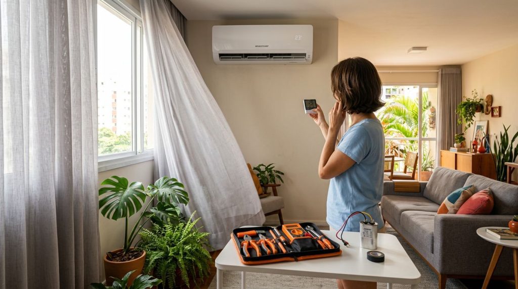 Instalação de ar condicionado em sala de estar moderna