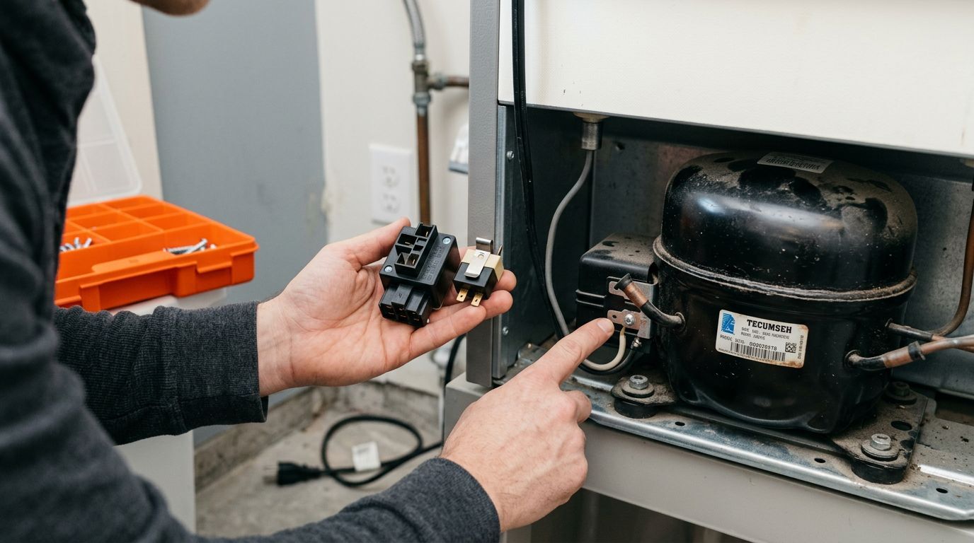 Técnico reparando compressor de refrigerador