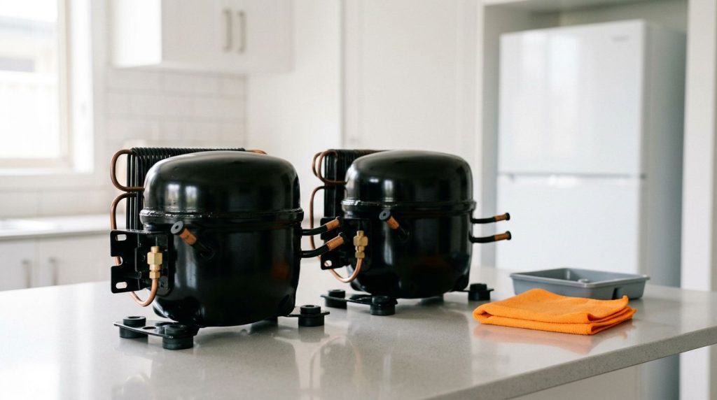 Compressores de refrigeração em bancadas de cozinha